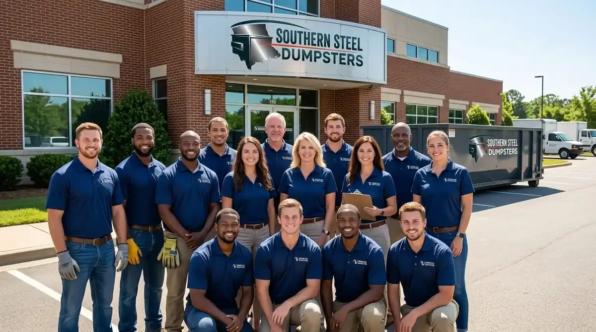 The Southern Steel Dumpsters team standing in front of the office